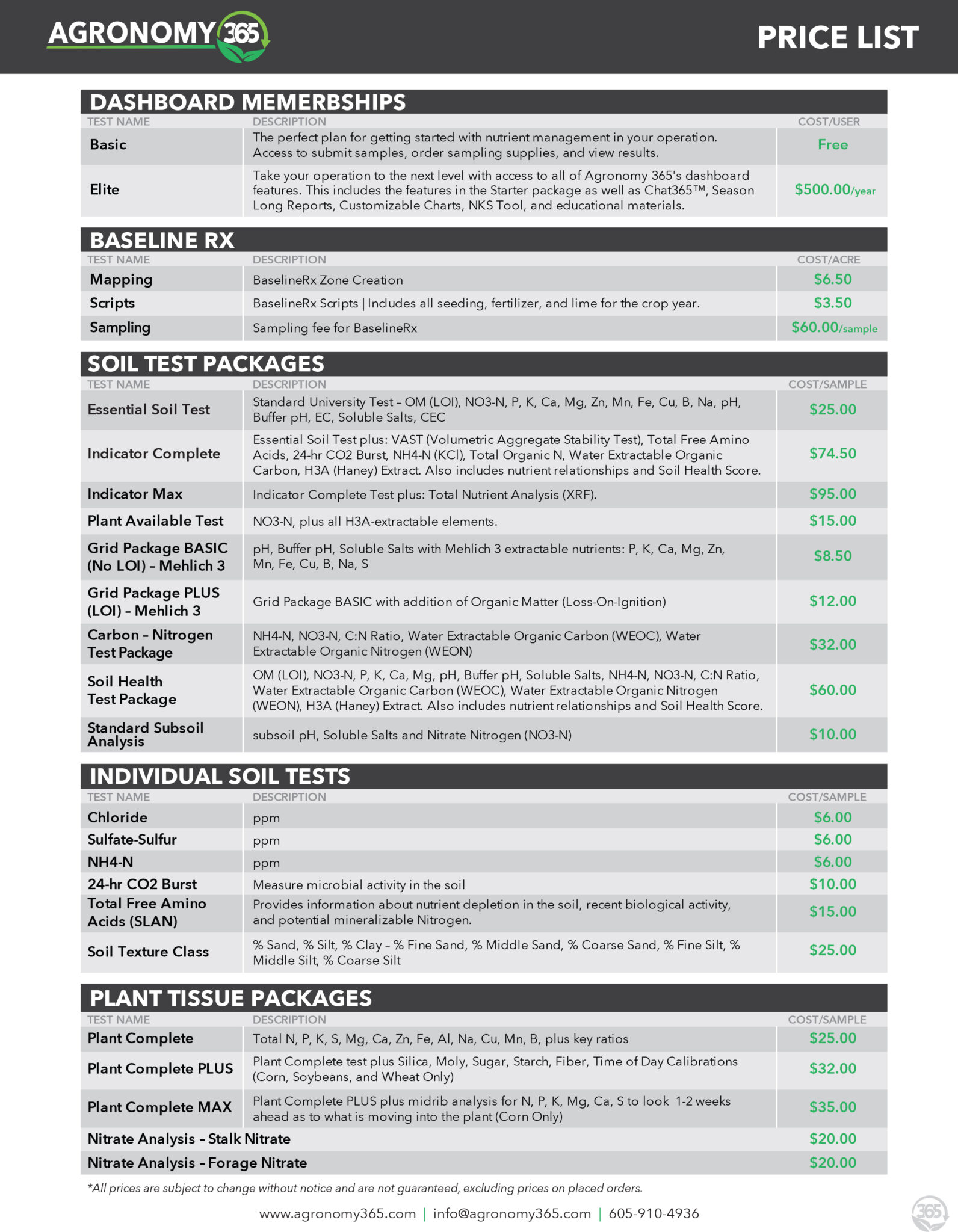 2024 Pricing – Agronomy 365